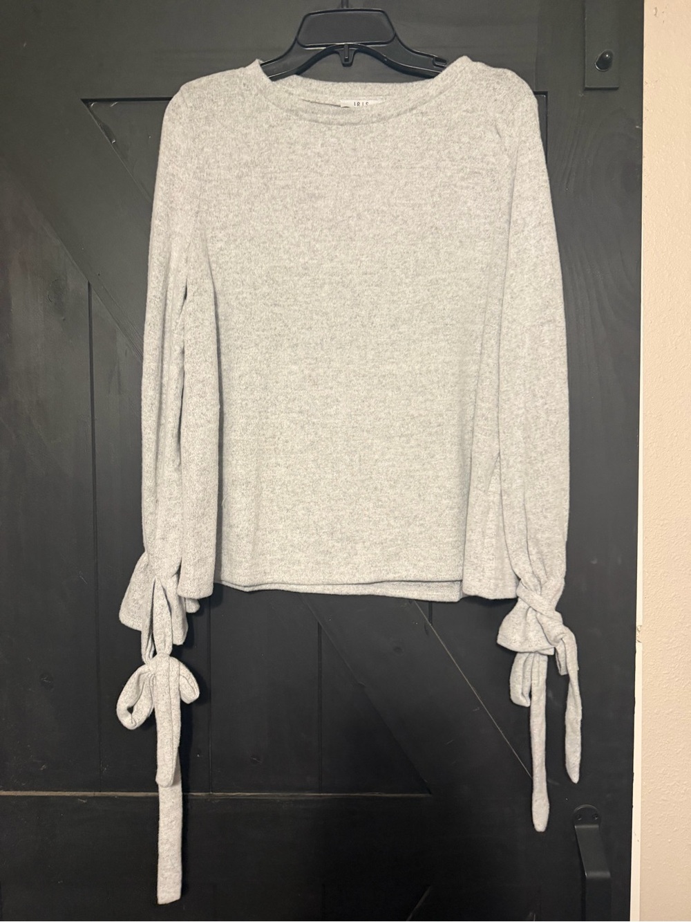 iris Light Gray Tie-Cuff Long-Sleeve Top